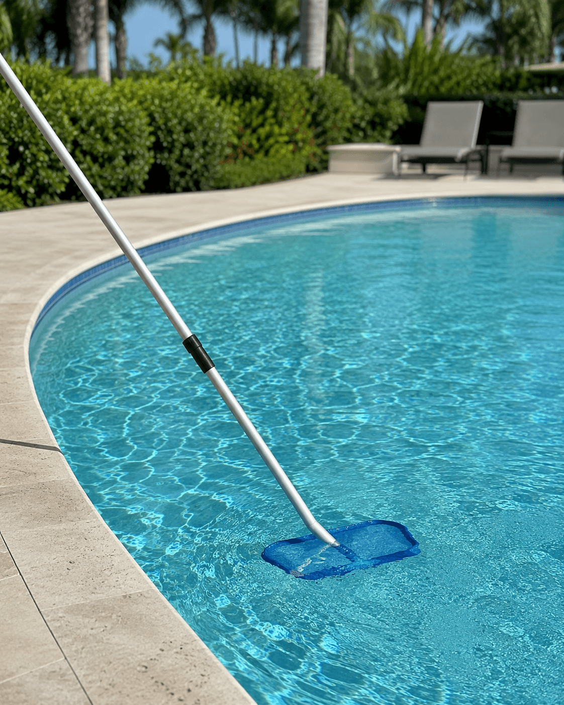 Technician maintaining a residential swimming pool